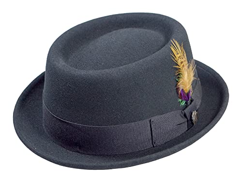 Bigalli Porkpie Stingy Trilby Wool Felt Hat Fedora for Men. Matching Grosgrain Ribbon - color: Black, size: Medium