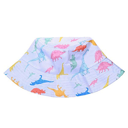 Quanhaigou Unisex Sun Hats, Fashion Beach Bucket Hat for Men Women,Summer Outdoor Boonie Cap Breathable Packable - color: White Dinosaur