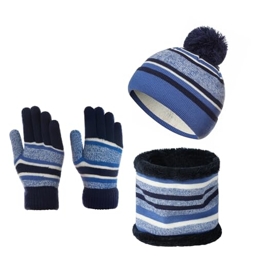 Azarxis Kids Winter Knitted Set Toddler Beanies Hat Scarf Gloves for Boys - color: Blue