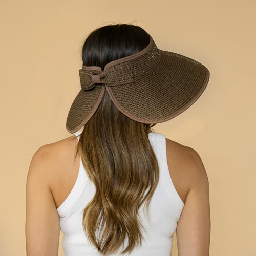 Hadley Wren Womens Packable Sun Visor, Wide Brim, Roll Up Vacation Hat, Wide Brim - color: Brown