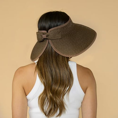 Hadley Wren Womens Packable Sun Visor, Wide Brim, Roll Up Vacation Hat, Wide Brim - color: Brown