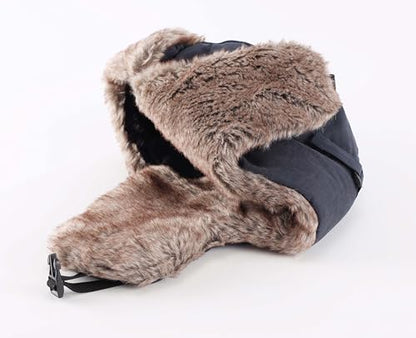 Home Prefer Mens Warm Faux Fur Trooper Trapper Hat Outdoor Reflective Winter Hunting Hat with Ear Flaps Face Mask - color: Navy Blue