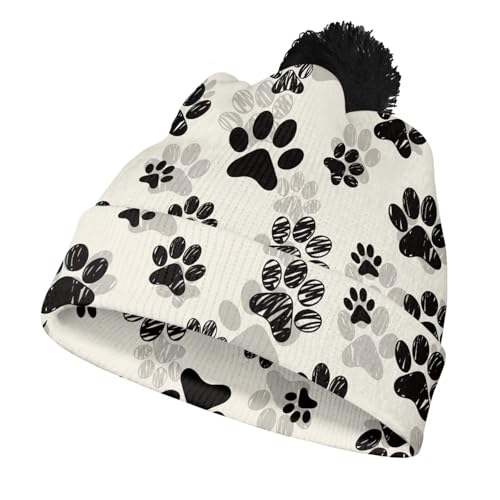 Cute Winter Hats for Women Cold Weather Knit Beanies for Women with Pom Pom - color: Dog Paw Print