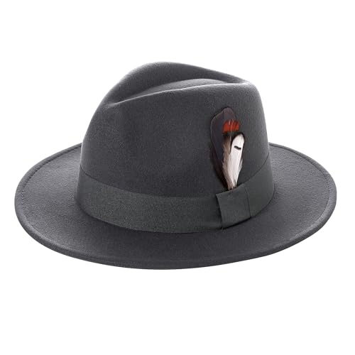BABEYOND Fedora Hats Cap for Men Women Wide Brim Hat 1920s Gatsby Panama Costume Accessories - color: Dark Gray