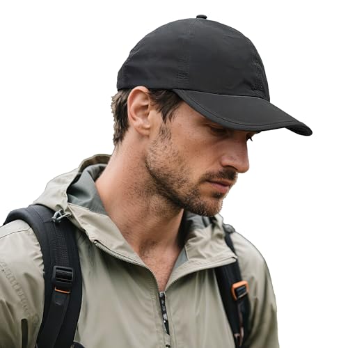 Clakllie Quick Dry 5 Panel Cap for Men Summer Folding Outdoor Hat Breathable Baseball Cap Unstructured Running Hiking Hats - color: Cduk-bssq2582-black