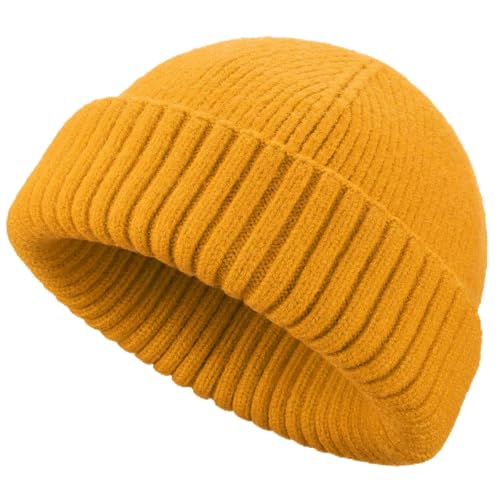 Wool Short Fisherman Beanie for Men Women Double Cuffed Skull Caps - color: 1pcs-yellow