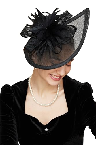 Gionforsy Fascinator Hats for Women Flower Tea Party Hats Pillbox Hat - color: Black