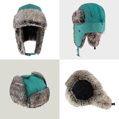 Waterproof Winter Trapper Ushanka Hat Ear Flap Chin Strap, Russian Style - color: Arctic (Aqua)