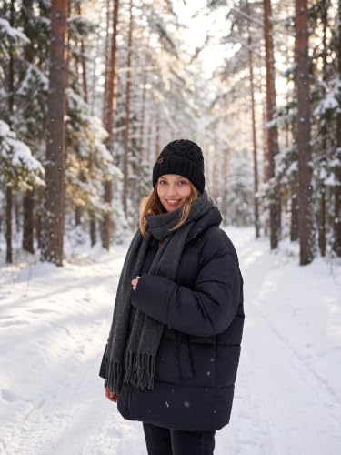 Winter Hats for Women Cable Knit Chunky Skull Cap Fleece Lined Thick Fold Cuff Beanie hat - color: Black, style: Pineapple
