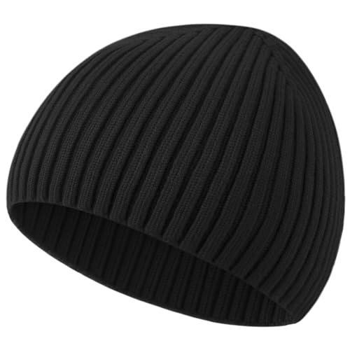 Wool Knit Beanie Hats for Men Women,Cuffless Winter Skull Caps - color: 1-black
