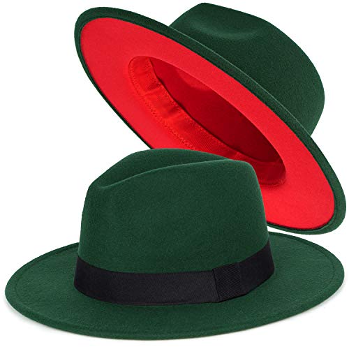 Trendy Fedora Hats for Men & Women Wide Brim Felt Hat Dress Panama Hat Two Tone Fedora - color: A Dark Green-red, size: Large-X-Large