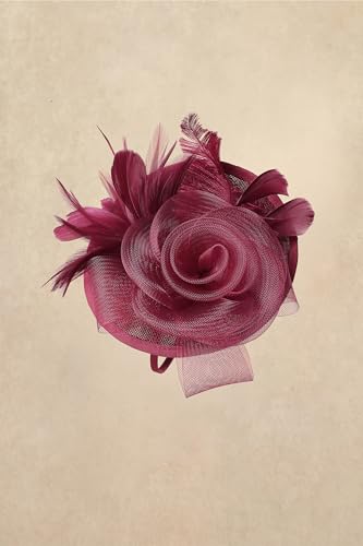 BABEYOND Fascinators Hats for Women Tea Party Mesh Flower Pillbox Derby Hat - color: Wine Red