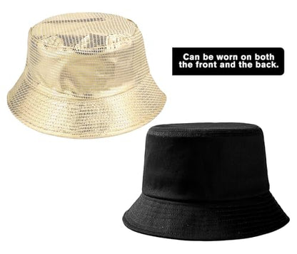 Metallic Bucket Hat Reversible Fisherman Packable Cap Unisex - color: Champagne