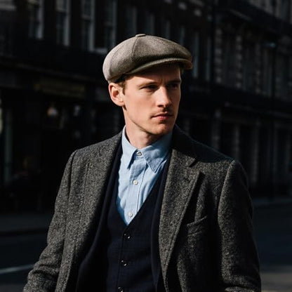 FEINION Men 8 Panel Herringbone Wool Newsboy Cap - color: Herringbone Khaki, size: 7 1/8