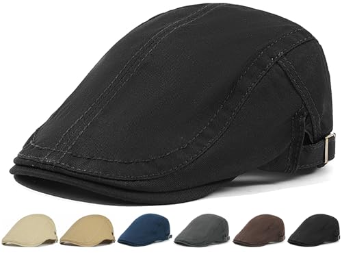 Initlove Mens Newsboy Cap Cotton Ivy Hat Beret Hats for Driving - color: Black