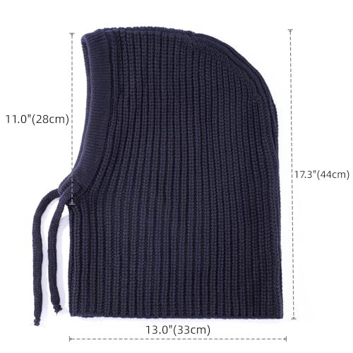 Connectyle Knit Hooded Scarf Hat Pullover Balaclava Beanie Skull Cap with Drawstring Neck Gaiter Hood Winter Hats for Women - color: Navy Blue