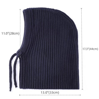 Connectyle Knit Hooded Scarf Hat Pullover Balaclava Beanie Skull Cap with Drawstring Neck Gaiter Hood Winter Hats for Women - color: Navy Blue
