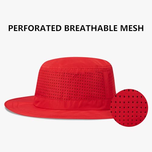 UPF 50+ Bucket Sun Hat with Laser Perforated Mesh Cooling Adjustable Breathable Lightweight for Outdoor Men Women - color: White & Red