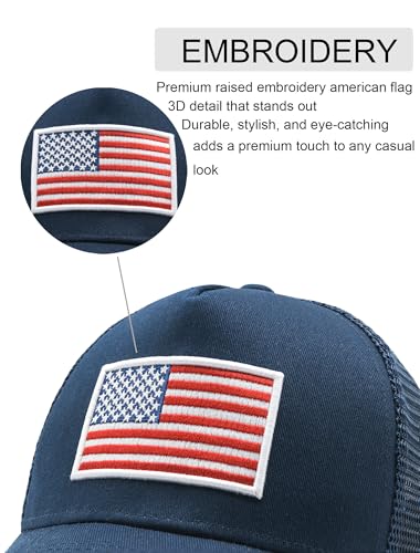 American Flag Trucker Hat, Adjustable USA Baseball Cap for Men Women - color: Navy