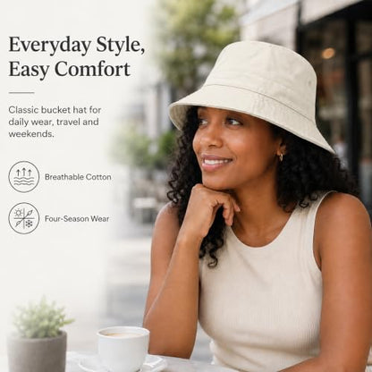 Cotton Bucket Hat Packable Beach Sun Hat for Women Men - color: Milkcoffee