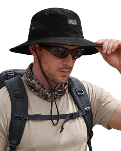 Hat Hut Hiking Hat, UPF50+ Wide Brim Sun Bucket Hats for Men Women, UV Protection, Fishing Outdoor Safari - color: Black
