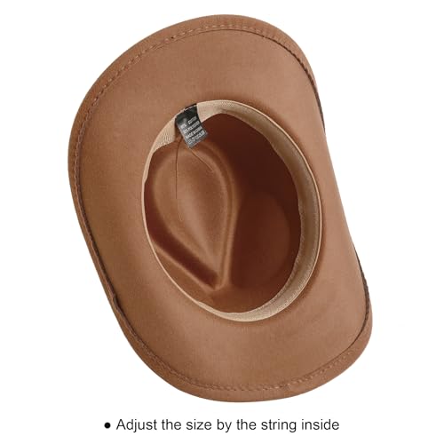 Lanzom Women Men Felt Wide Brim Western Cowboy Hats Belt Buckle Panama Hat - color: Khaki, size: Medium-Large