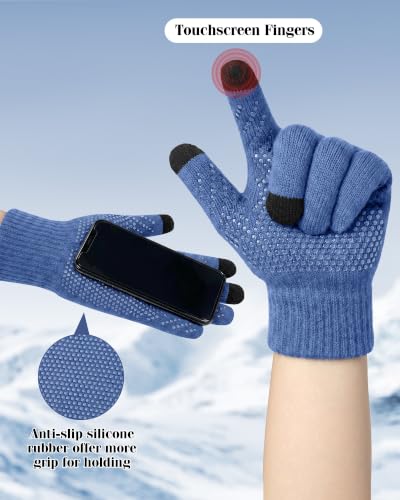 Loritta 3-Pieces Winter Hats for Women Warm Scarf Touchscreen Gloves - color: Blue