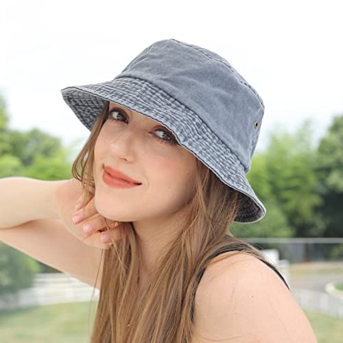 Washed Cotton Bucket Hats Packable Summer Beach Cap for Men Women - color: Ce-bh-gray-white-navy