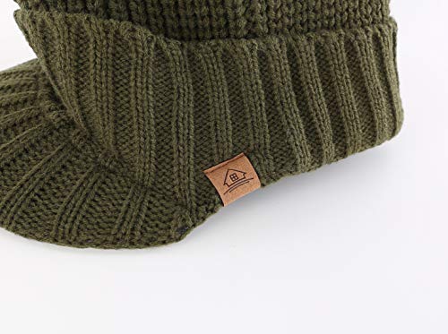 Home Prefer Men's Winter Hat Thick Knit Beanie Cap with Visor Newsboy Beanie Hat - color: Army Green