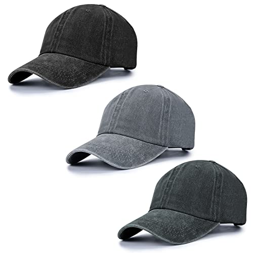 Baseball Cap Unisex Vintage Washed Distressed Cap,Retro Adjustable Dad Hats,Baseball Hat for Men Women - color: Black+grey+green.