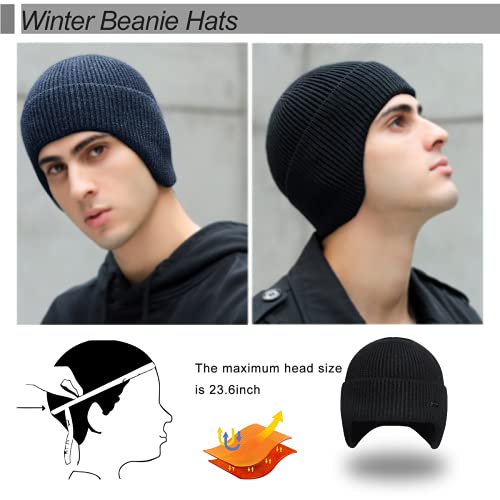 Winter Beanie Hats for Men Outdoor Stretchy Knit Ski Caps with Earflap Windproof - color: Red