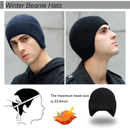 Winter Beanie Hats for Men Outdoor Stretchy Knit Ski Caps with Earflap Windproof - color: Red