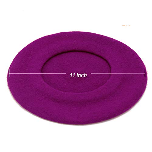 Wheebo Wool Beret Hat,Solid Color French Style Winter Warm Cap for Women Girls Lady - color: Purple(cranberry)