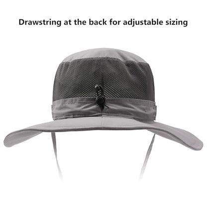 BASSDASH UPF 50+ Fishing Sun Hat Water Resistant Unisex Wide Brim Bucket Boonie Hat for Hiking Camping Safari FH15 - color: Light Grey, size: Medium