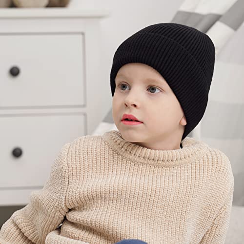 Connectyle Kids Beanie Hat Warm Winter Hats for Boys Girls Fleece Lined Knit Kids Hat for Ages 1-5 - color: Black