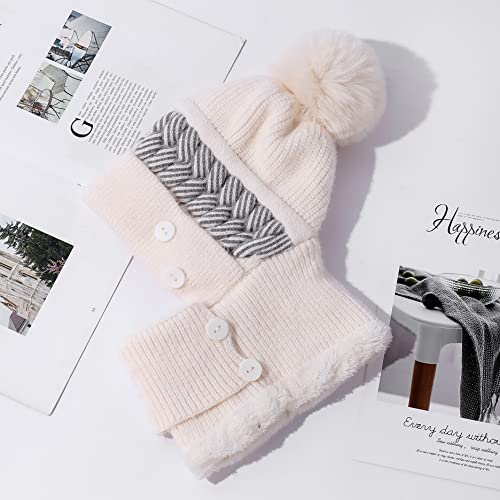 HUAMULAN Women Winter Knit Balaclava Fleece Lined Hooded Beanie Hats - color: Cream White, size: One Size