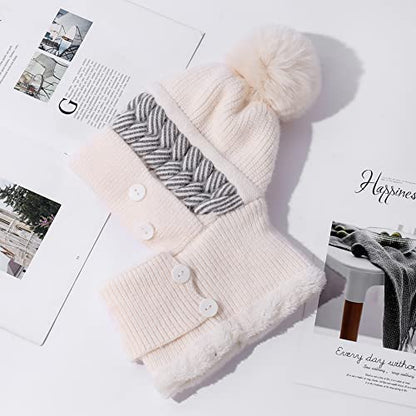 HUAMULAN Women Winter Knit Balaclava Fleece Lined Hooded Beanie Hats - color: Cream White, size: One Size