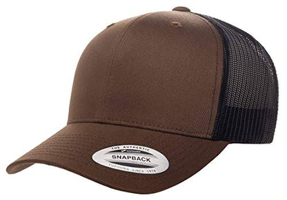 Yupoong Classic Mesh 6 Panel Retro Trucker Cap | Mid Profile Snapback - color: Coyote Brown/Black