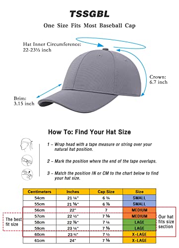 TSSGBL Men's Plain Baseball Hat - OSFM & XXL Big Head Fit，Adjustable Structured Ball Cap with Reflective Sandwich Brim - color: Grey, size: Medium-Large