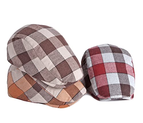 Gudessly Mens Adjustable Colorful Striped Plaid Ivy Newsboy Cabbie Gatsby Golf Cap Flat Cotton Hat Thin Cap - color: U-orange