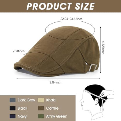 3Pcs Cotton Newsboy Hat for Men Cool Adjustable Flat Cap - color: Black+darkgrey+coffee
