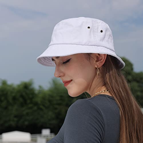 Washed Cotton Bucket Hats Packable Summer Beach Cap for Men Women - color: Ce-bh-gray-white-navy
