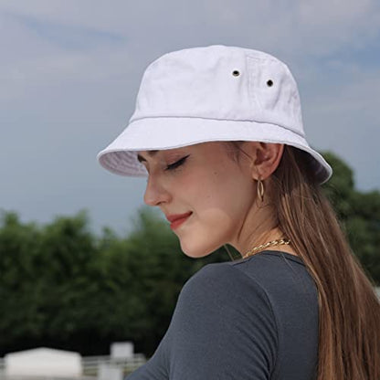 Washed Cotton Bucket Hats Packable Summer Beach Cap for Men Women - color: Ce-bh-gray-white-navy