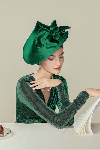 BABEYOND Derby Fascinators Hats for Women Wide Brim Tea Party Flower Hat - color: Dark Green