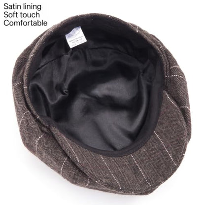 LADYBRO 8 Panel Newsboy Hats for Men Cap Irish Wool Blend Tweed, Adjustable - color: 005 Plaid Dark Brown, size: 7 3/4-8