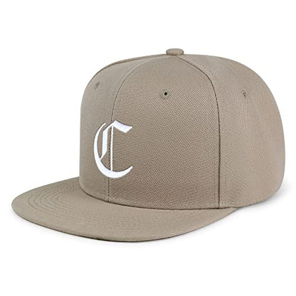 JPAK Old English Letter C Hip-Hop Snapback Hat Embroidered Baseball Cap English Alphabet - color: 01. Khaki