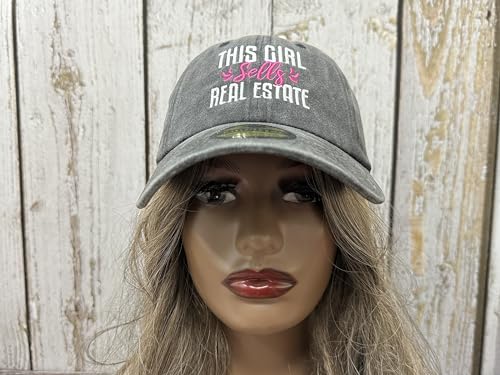 Embroidered Baseball Caps for Men and Women - color: This Girl Sells Real Estate (Washed Black)