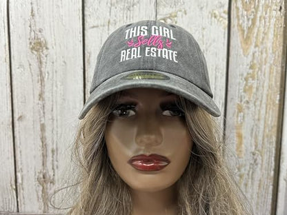 Embroidered Baseball Caps for Men and Women - color: This Girl Sells Real Estate (Washed Black)