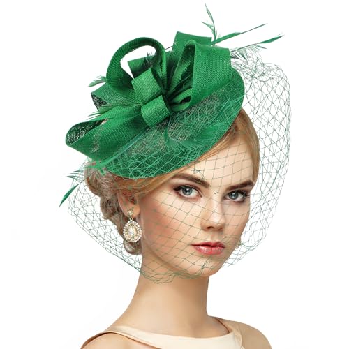 Zinniday 2026 Kentucky Attire Hats - 20s Vintage Derby Fascinators Hat with Hair Clip for Women Lady Girls Outfit Headwear - color: Green