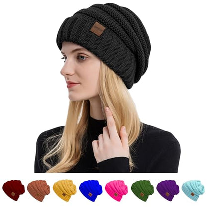ZOORON Womens Winter Hat Slouchy Beanies for Women Cable Knit Beanie Hats - color: 1pack- Black
